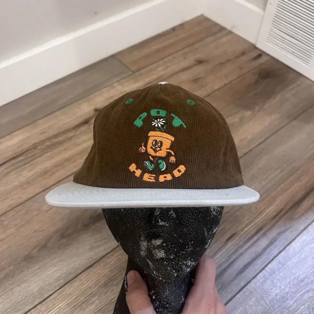 Vennice Pot Head Brown Corduroy Snapback Hat Cap Skater Grunge Embroidered